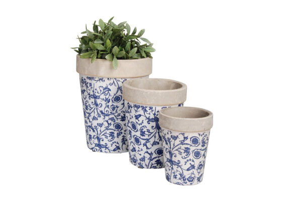 Esschert Aged Ceramic Set of 3 Round Flowerpots